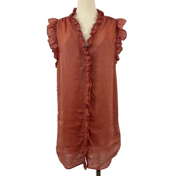 Frame Lauren Ramie Cotton Gauze Mini Dress Button-Down with Slip Terracotta XL - Picture 1 of 11